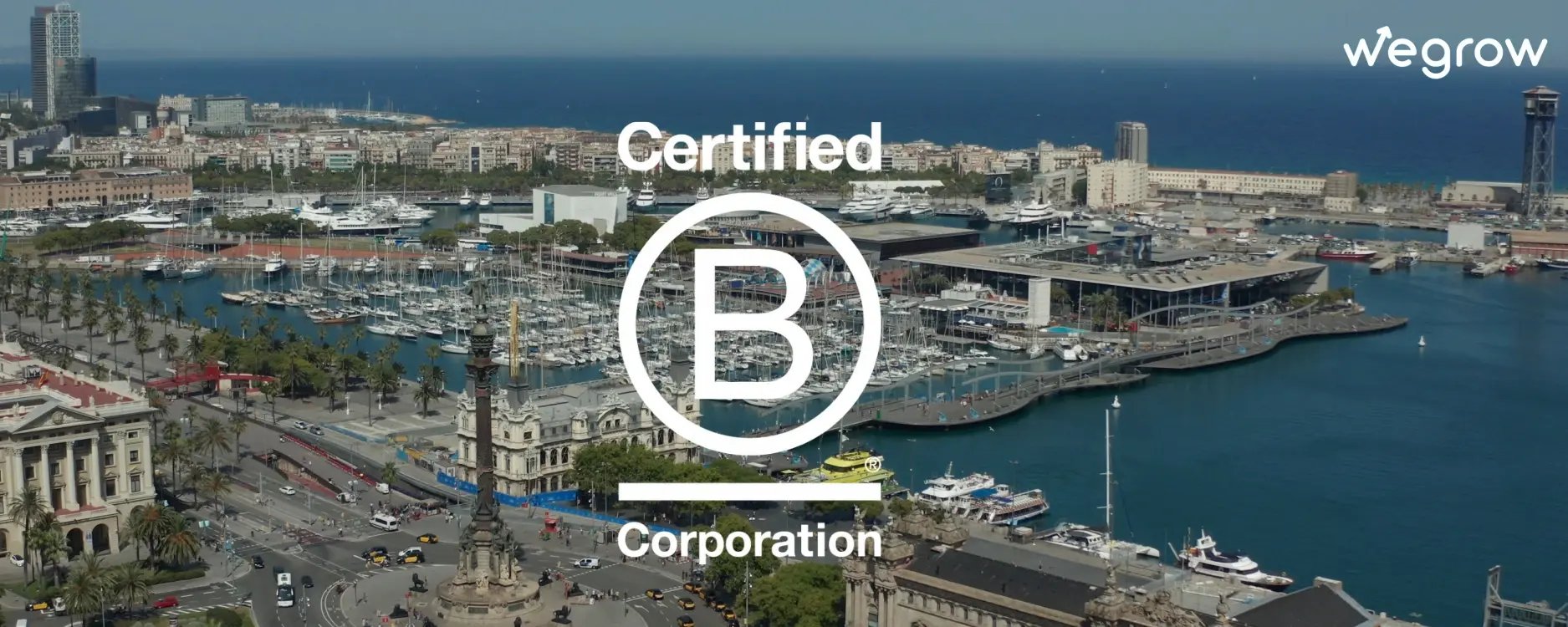 certified b corp logo with Barcelona view
