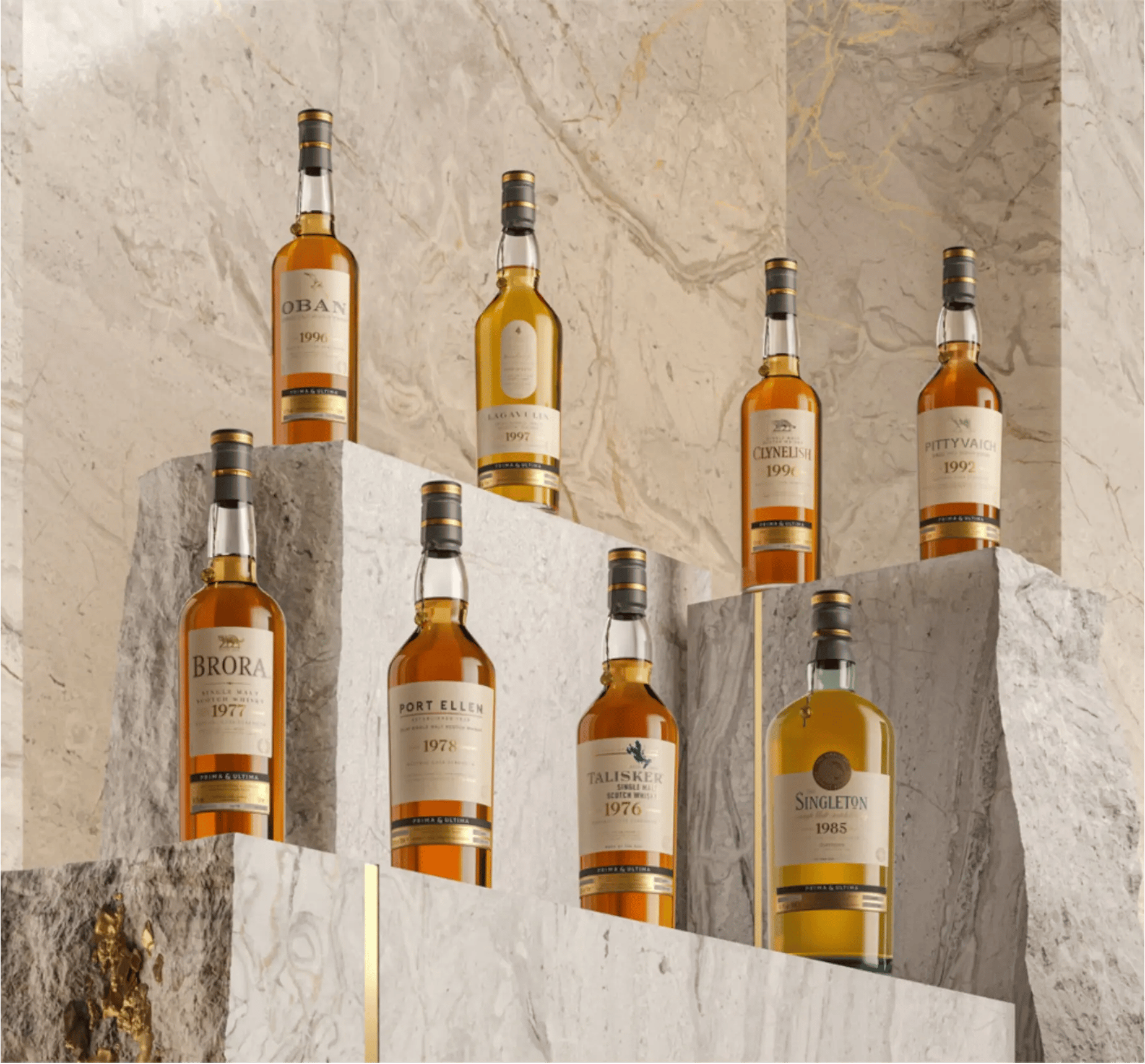liquor bottles display on rocks